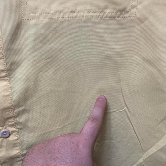 yellow lightweight long sleeve button up two pocket activewear collared shirt - Picture 5 of 8